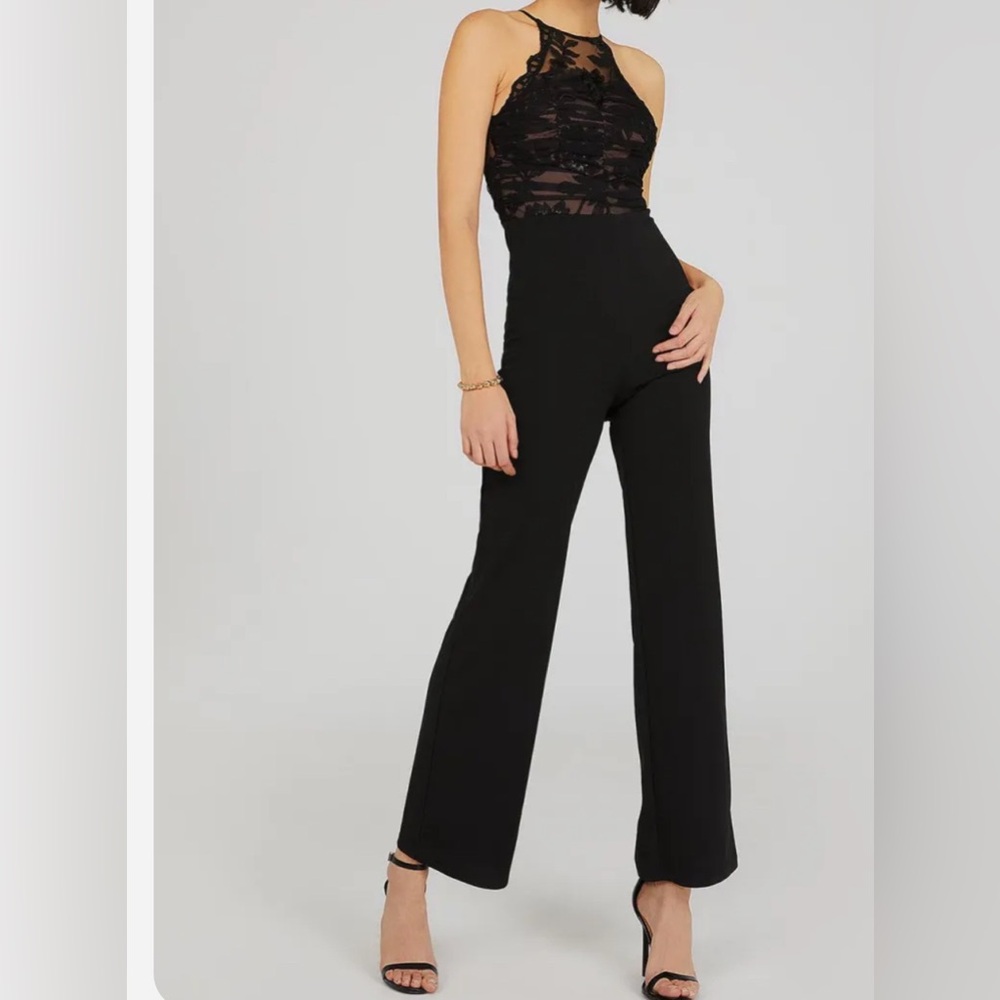 Floral embroidered halter neck jumpsuit new with tags